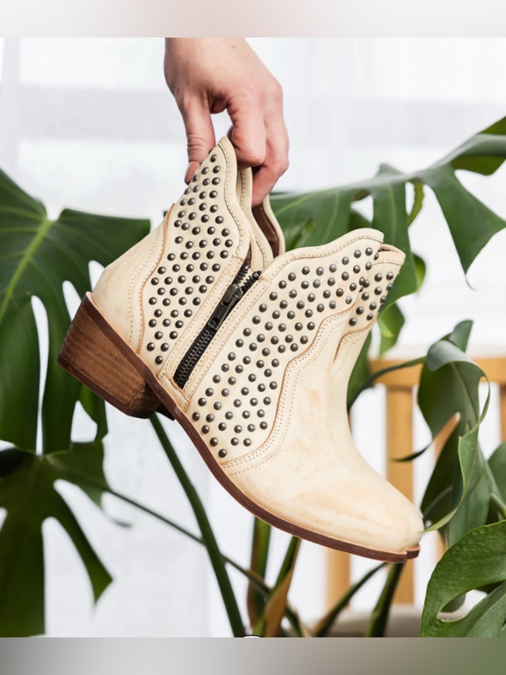 Naughty Monkey Cream Studded Ankle Boots NEW